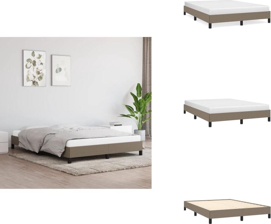 VidaXL Bedframe Taupe 203 x 143 x 25 cm Duurzaam materiaal Ondersteunende poten Multiplex lattenbodem Matras niet inbegrepen Bed - Foto 2