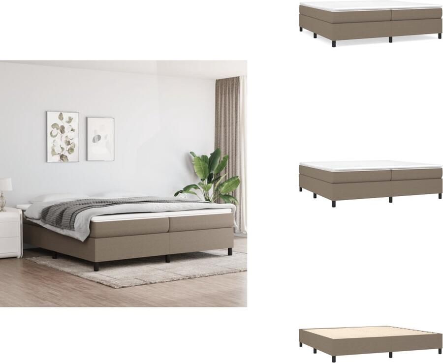 VidaXL Boxspringframe taupe stof 203 x 200 x 35 cm duurzaam materiaal ondersteunende poten multiplex lattenbodem matras niet inbegrepen Bed