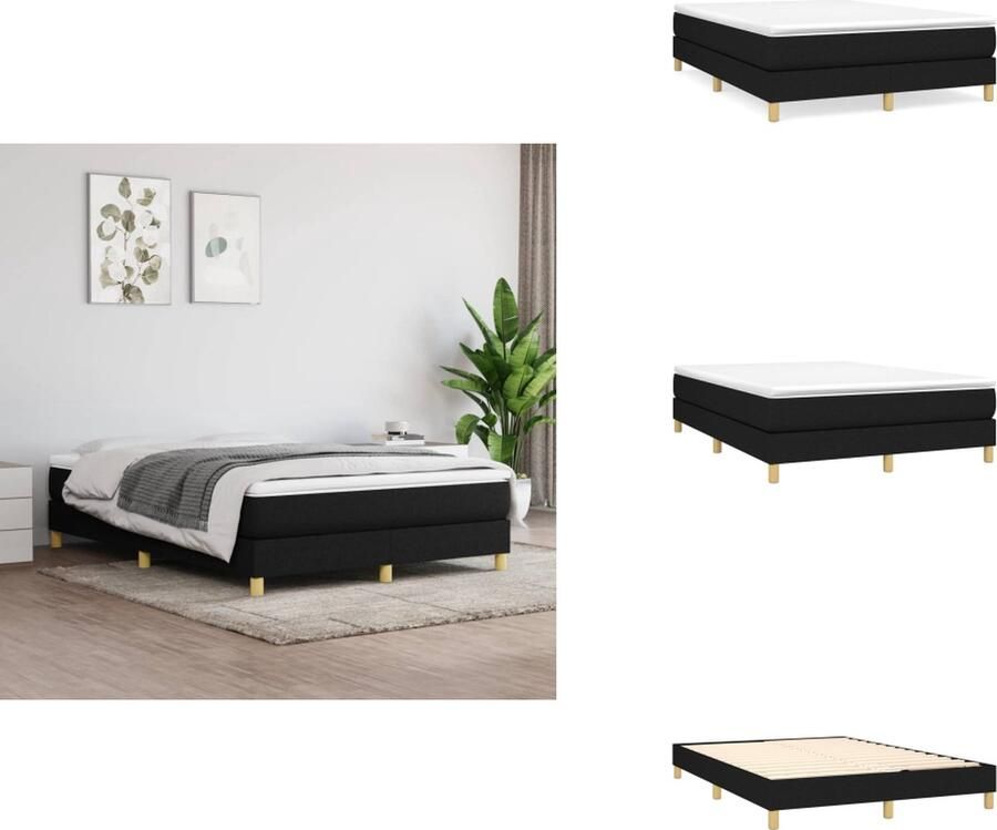 VidaXL Boxspringframe Zwart 203x140x25 cm Duurzaam materiaal ondersteunende poten multiplex lattenbodem Bed