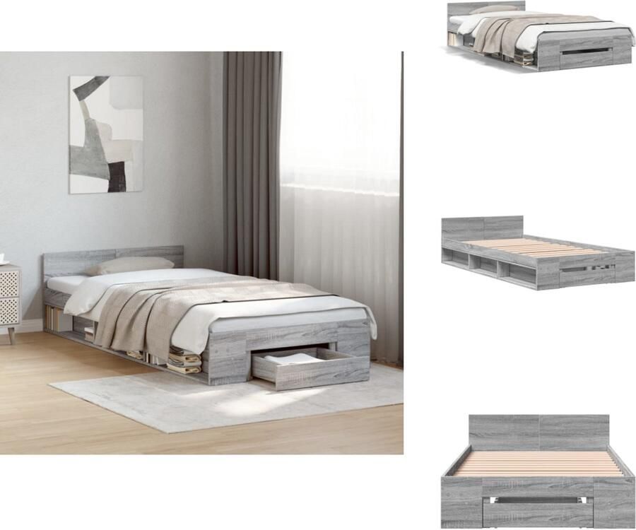 VidaXL Bedframe Bedframes Bed 1-persoonsbed Bedframe met lade bewerkt hout grijs sonoma eiken 100x200 cm