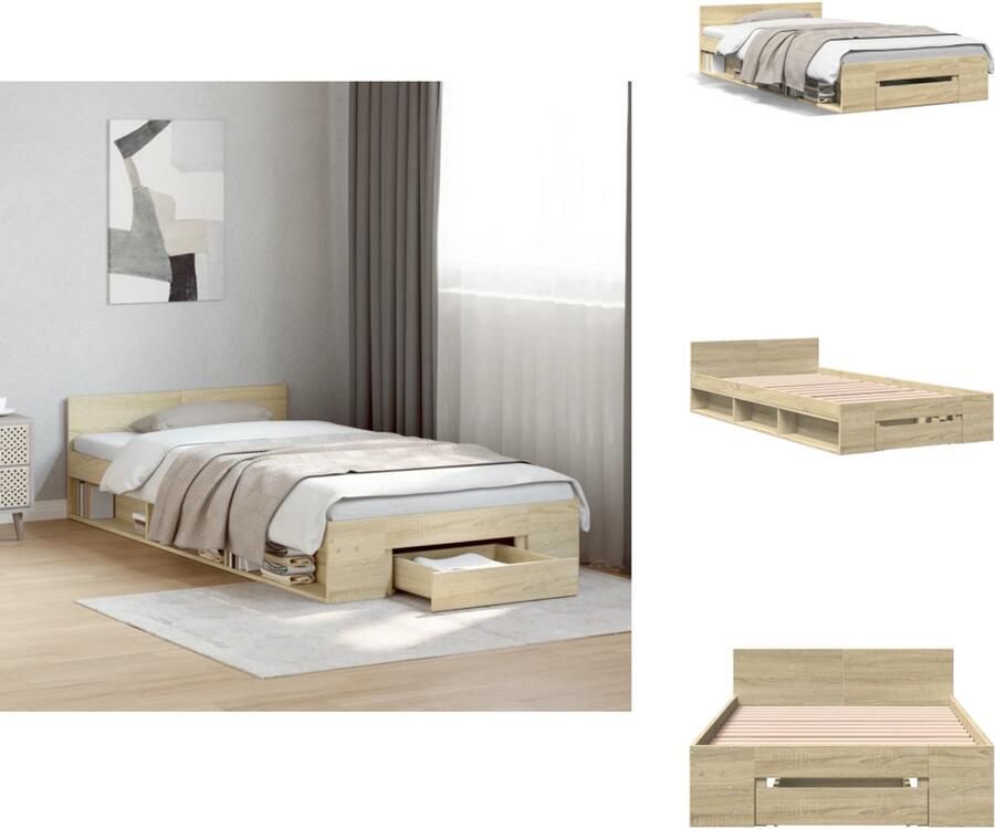 VidaXL Bedframe Bedframes Bed 1-persoonsbed Bedframe met lade bewerkt hout sonoma eikenkleurig 90x190 cm