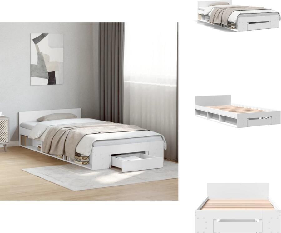 VidaXL Bedframe Bedframes Bed 1-persoonsbed Bedframe met lade bewerkt hout wit 75x190 cm