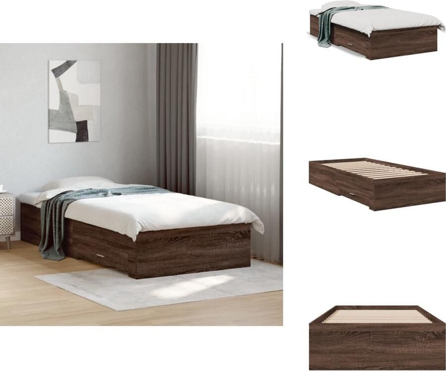 VidaXL Bedframe Bedframes Bed 1-persoonsbed Bedframe met lades bewerkt hout bruin eikenkleurig 90x190 cm