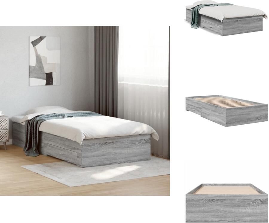 VidaXL Bedframe Bedframes Bed 1-persoonsbed Bedframe met lades bewerkt hout grijs sonoma eiken 100x200 cm