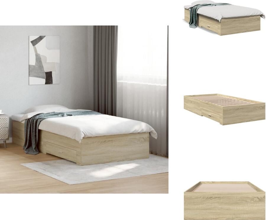 VidaXL Bedframe Bedframes Bed 1-persoonsbed Bedframe met lades bewerkt hout sonoma eikenkleurig 90x190 cm