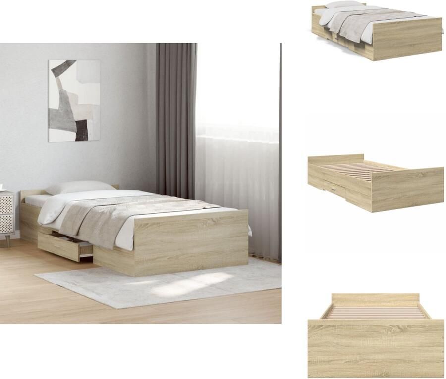 VidaXL Bedframe Bedframes Bed 1-persoonsbed Bedframe met lades bewerkt hout sonoma eikenkleurig 75x190 cm