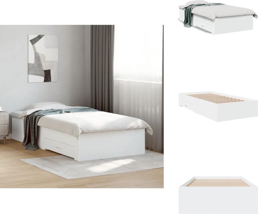 VidaXL Bedframe Bedframes Bed 1-persoonsbed Bedframe met lades bewerkt hout wit 100x200 cm
