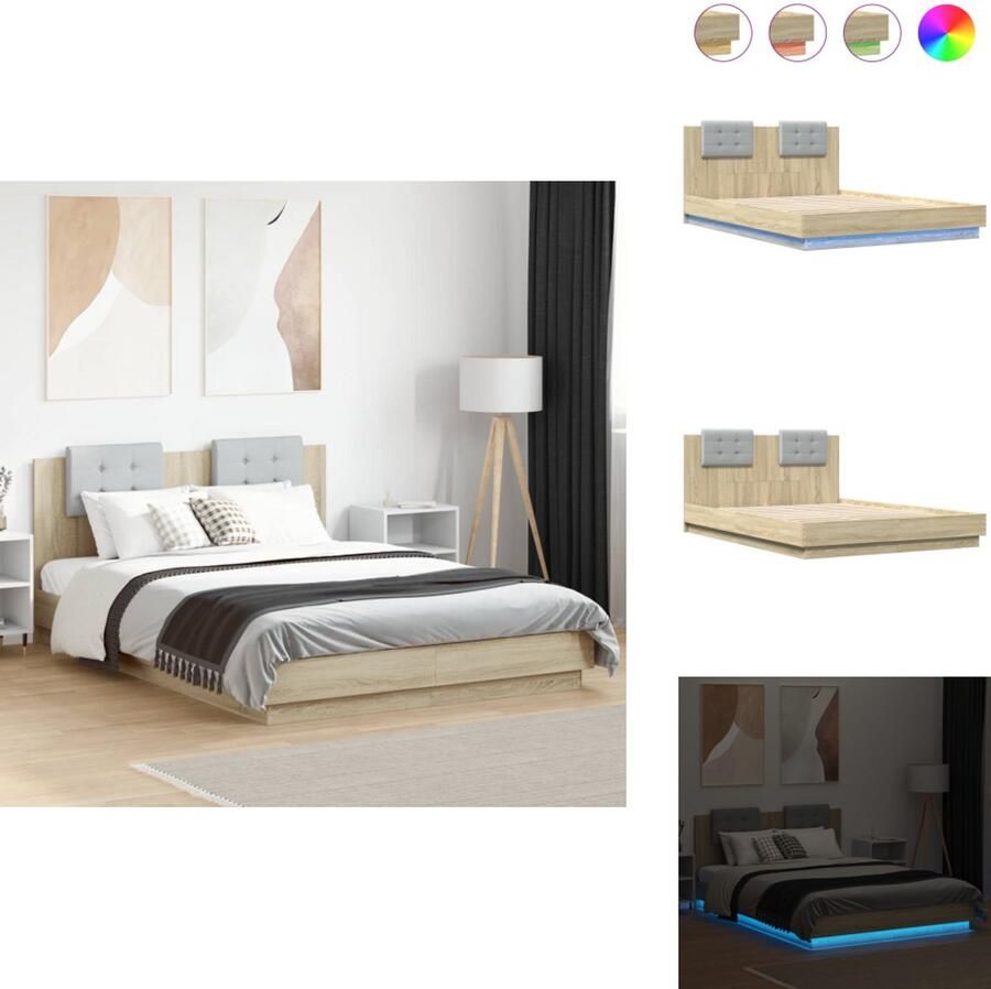 VidaXL Bedframe Bedframes Bed 2-persoons Bed Bedframe met hoofdbord en LED sonoma eikenkleurig 120x200 cm