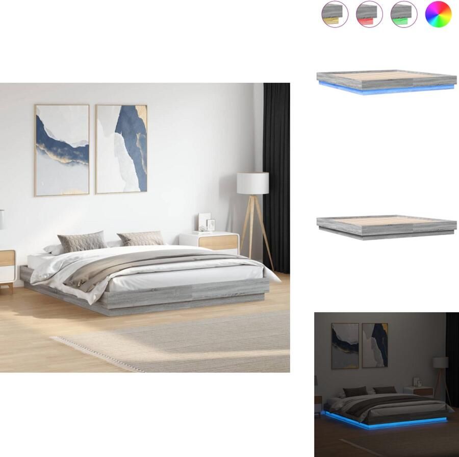VidaXL Bedframe Bedframes Bed 2-persoons Bed Bedframe met LED-verlichting grijs sonoma eikenkleur 180x200 cm