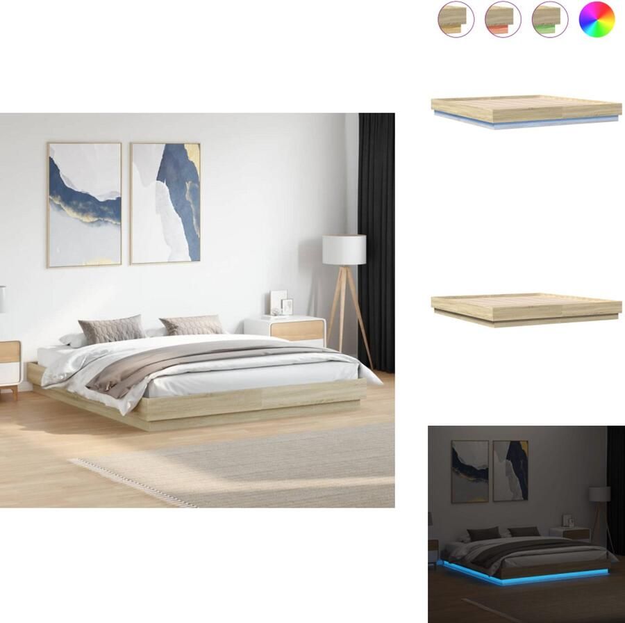 VidaXL Bedframe Bedframes Bed 2-persoons Bed Bedframe met LED-verlichting sonoma eikenkleurig 180x200 cm