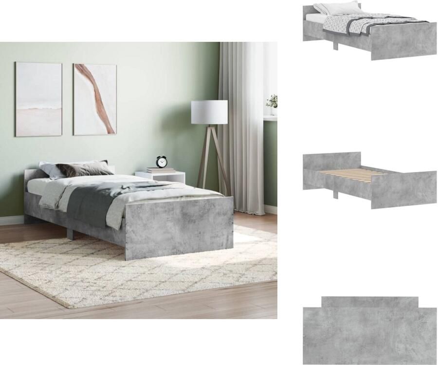 VidaXL Bedframe Bedframes Bed Bedbodem Bedframe bewerkt hout betongrijs 100x200 cm