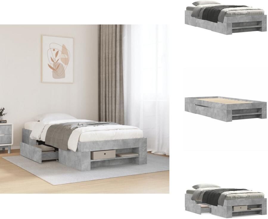 VidaXL Bedframe Bedframes Bed Bedbodem Bedframe bewerkt hout betongrijs 100x200 cm