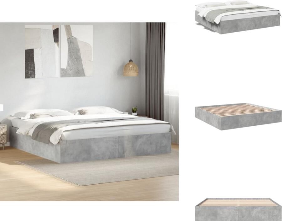 VidaXL Bedframe Bedframes Bed Bedbodem Bedframe bewerkt hout betongrijs 200x200 cm