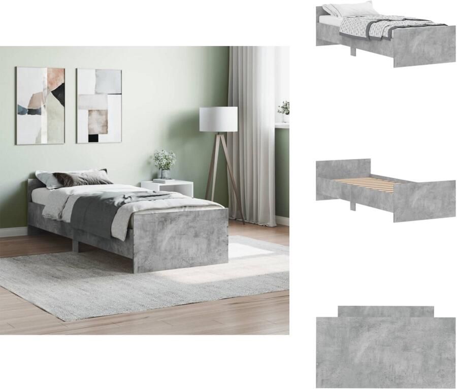 VidaXL Bedframe Bedframes Bed Bedbodem Bedframe bewerkt hout betongrijs 75x190 cm