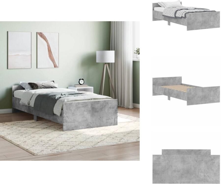 VidaXL Bedframe Bedframes Bed Bedbodem Bedframe bewerkt hout betongrijs 90x190 cm