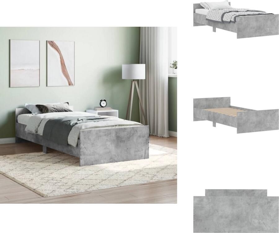 VidaXL Bedframe Bedframes Bed Bedbodem Bedframe bewerkt hout betongrijs 90x200 cm