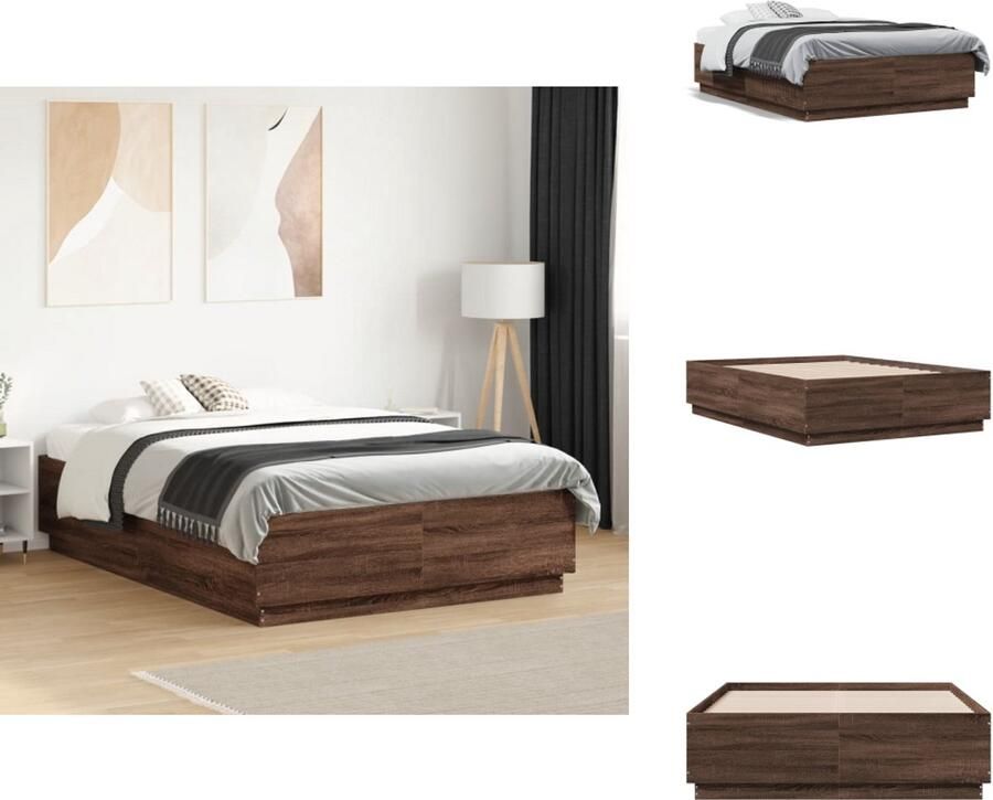 VidaXL Bedframe Bedframes Bed Bedbodem Bedframe bewerkt hout bruin eikenkleur 135x190 cm