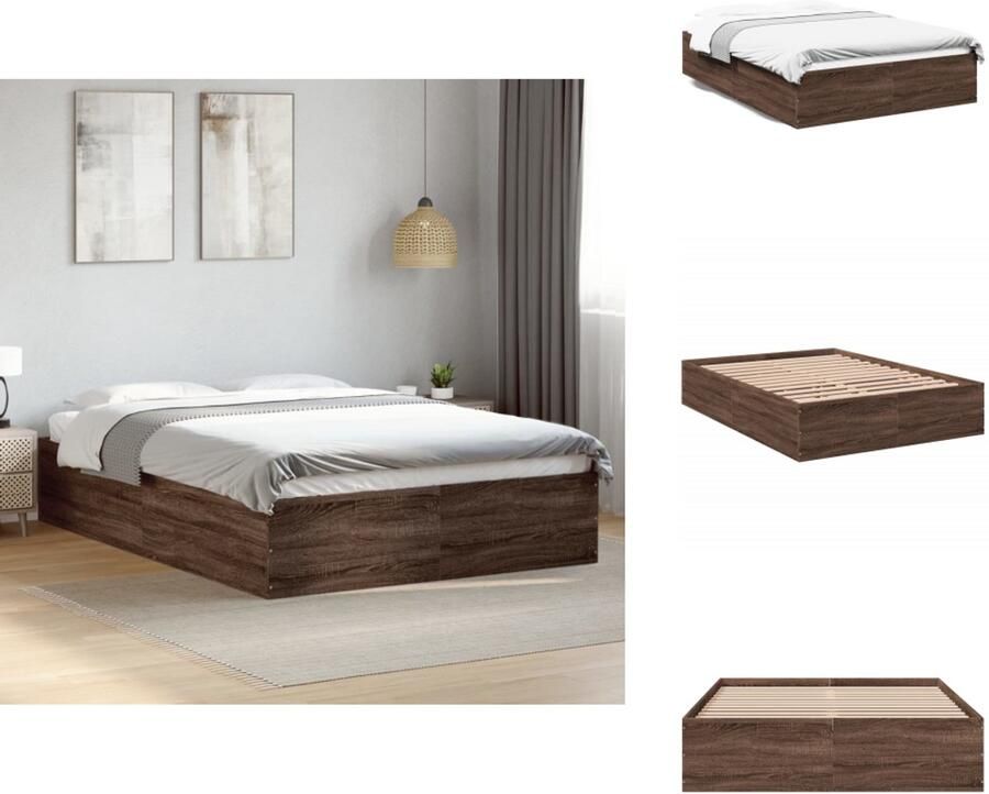 VidaXL Bedframe Bedframes Bed Bedbodem Bedframe bewerkt hout bruin eikenkleur 135x190 cm