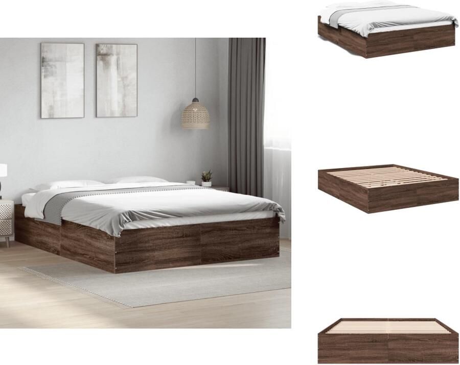 VidaXL Bedframe Bedframes Bed Bedbodem Bedframe bewerkt hout bruin eikenkleur 150x200 cm - Foto 2