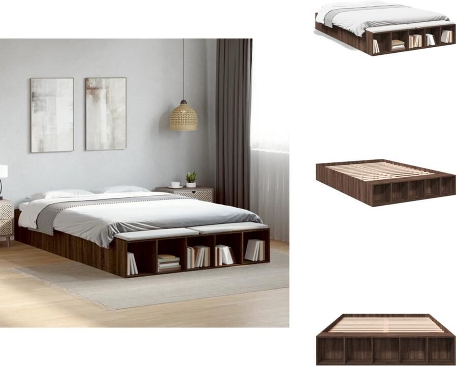 VidaXL Bedframe Bedframes Bed Bedbodem Bedframe bewerkt hout bruin eikenkleur 150x200 cm