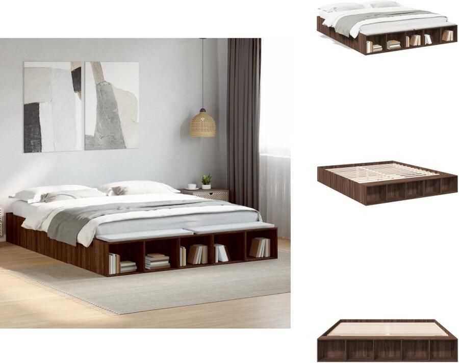 VidaXL Bedframe Bedframes Bed Bedbodem Bedframe bewerkt hout bruin eikenkleur 200x200 cm