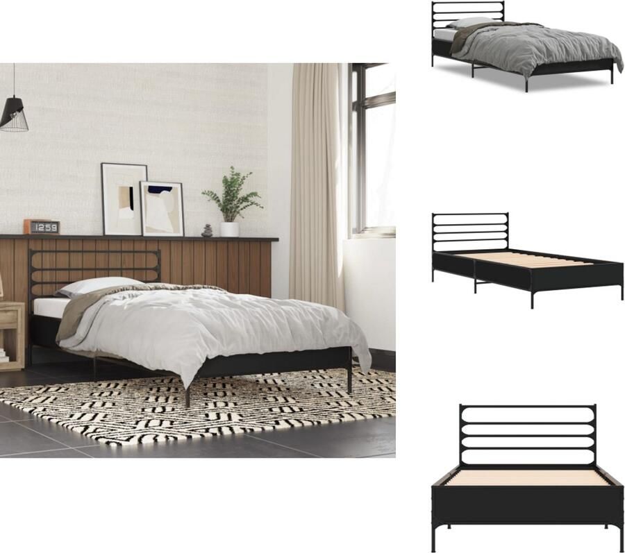VidaXL Bedframe Bedframes Bed Bedbodem Bedframe bewerkt hout en metaal zwart 75x190 cm