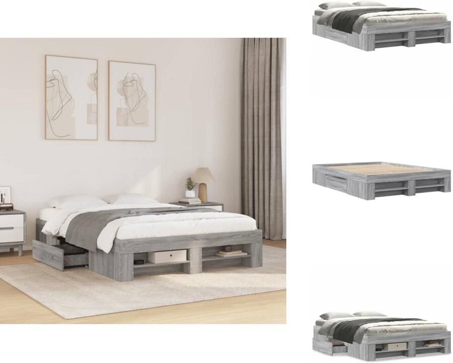 VidaXL Bedframe Bedframes Bed Bedbodem Bedframe bewerkt hout grijs sonoma eikenkleurig 120x190 cm