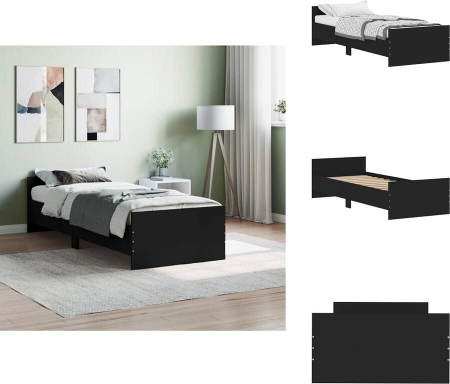 VidaXL Bedframe Bedframes Bed Bedbodem Bedframe bewerkt hout zwart 75x190 cm