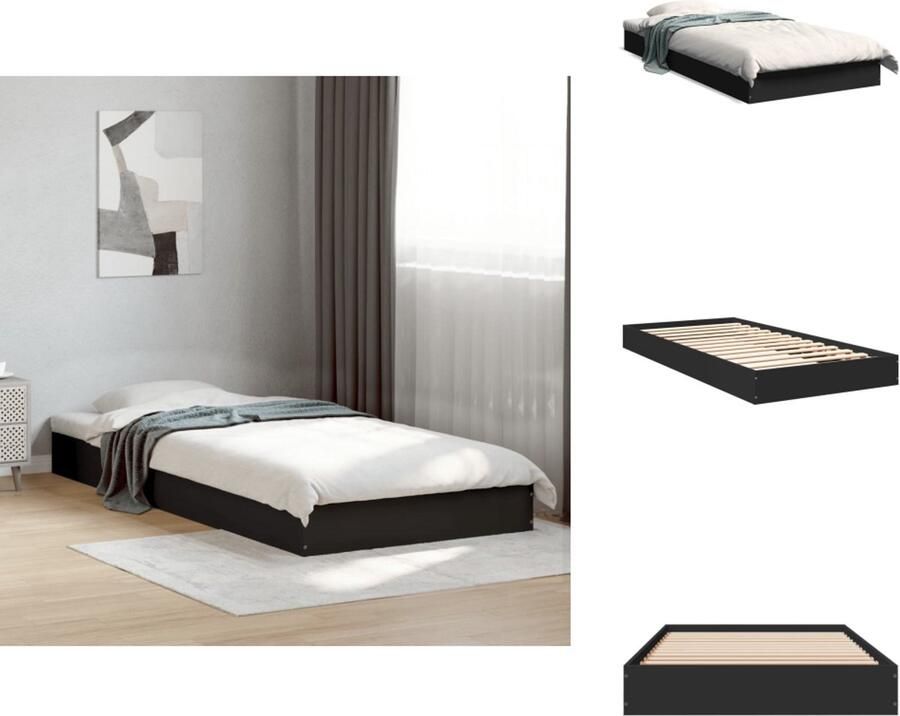 VidaXL Bedframe Bedframes Bed Bedbodem Bedframe bewerkt hout zwart 75x190 cm - Foto 2