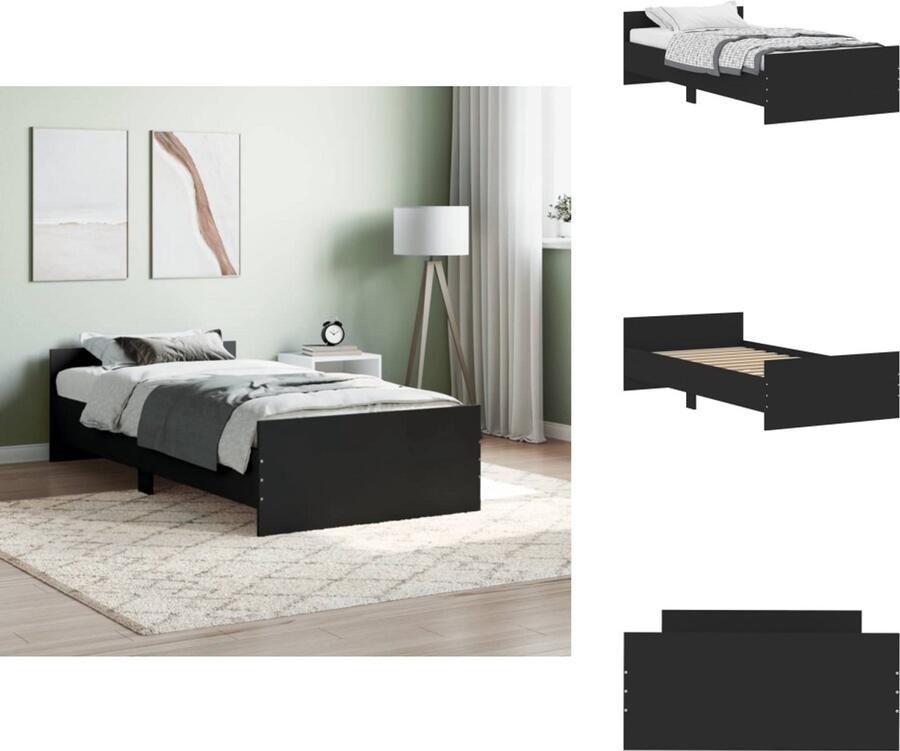 VidaXL Bedframe Bedframes Bed Bedbodem Bedframe bewerkt hout zwart 90x190 cm