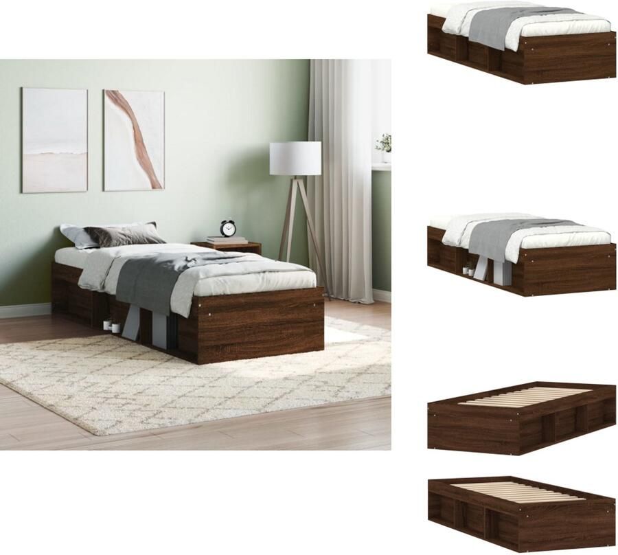 VidaXL Bedframe Bedframes Bed Bedbodem Bedframe bruin eikenkleur 75x190 cm
