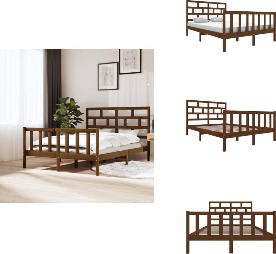 VidaXL Bedframe Bedframes Bed Bedbodem Bedframe grenenhout honingbruin 150x200 cm 5FT King Size