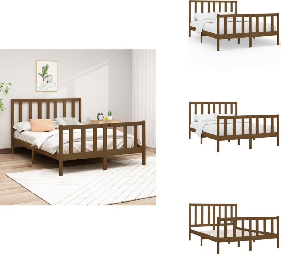 VidaXL Bedframe Bedframes Bed Bedbodem Bedframe massief grenenhout honingbruin 150x200cm 5FT King Size