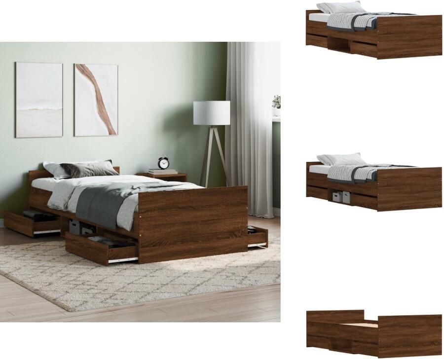 VidaXL Bedframe Bedframes Bed Bedbodem Bedframe hoofd- en voeteneinde bruin eikenkleur 100x200 cm