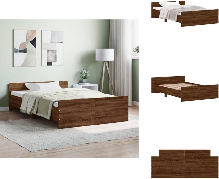 VidaXL Bedframe Bedframes Bed Bedbodem Bedframe hoofd- en voeteneinde bruin eikenkleur 120x200 cm