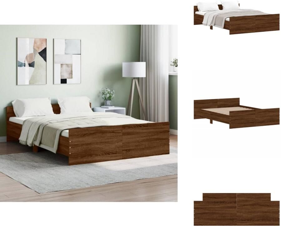 VidaXL Bedframe Bedframes Bed Bedbodem Bedframe hoofd- en voeteneinde bruin eikenkleur 135x190 cm