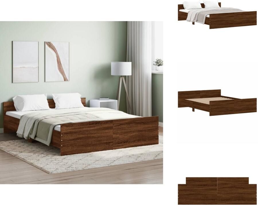 VidaXL Bedframe Bedframes Bed Bedbodem Bedframe hoofd- en voeteneinde bruin eikenkleur 140x200 cm