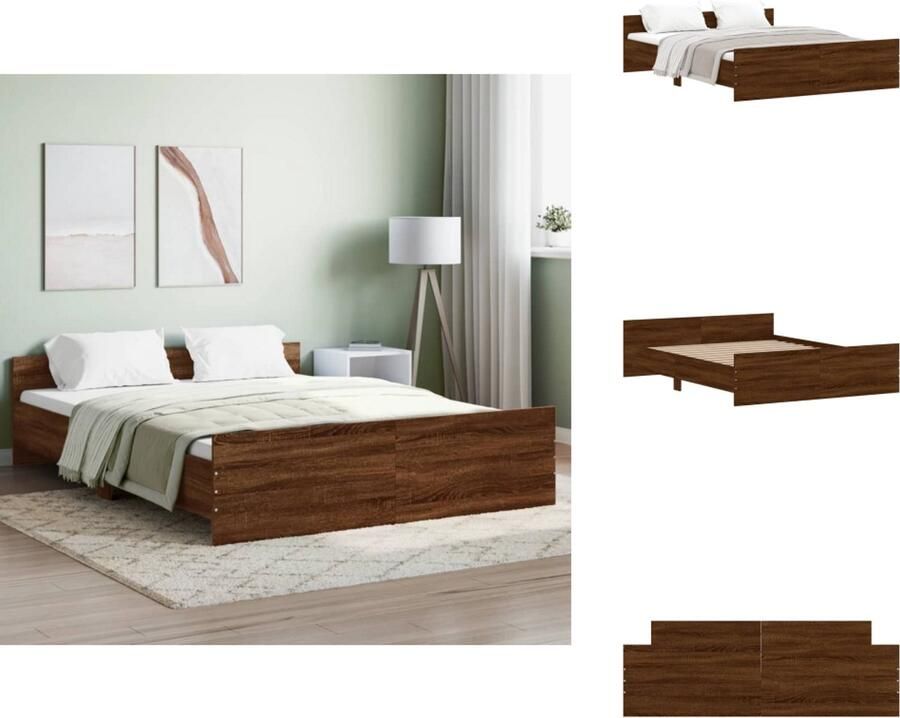 VidaXL Bedframe Bedframes Bed Bedbodem Bedframe hoofd- en voeteneinde bruin eikenkleur 160x200 cm
