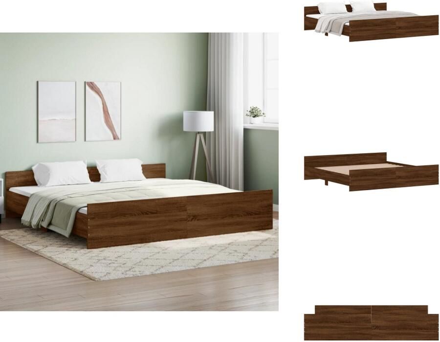 VidaXL Bedframe Bedframes Bed Bedbodem Bedframe hoofd- en voeteneinde bruin eikenkleur 200x200 cm