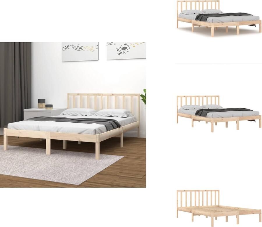 VidaXL Grenen Houten Bedframe 195.5 x 126 x 100 cm Inclusief Hoofdeind Geschikt voor 120 x 190 cm Matras Bed