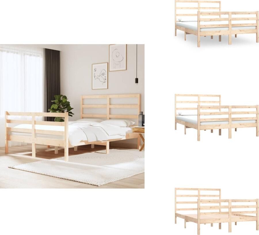 VidaXL Houten Bedframe Grenenhout 195.5 x 125.5 x 69.5 cm Stevige Lattenbodem Comfortabel Hoofdeinde Bed