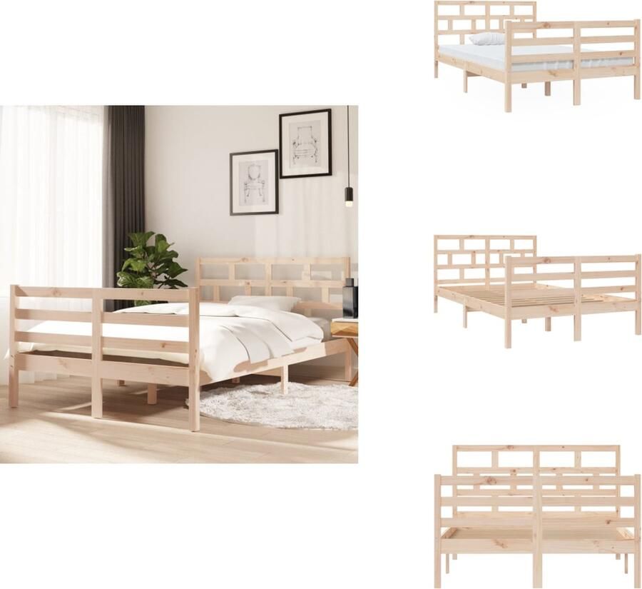 VidaXL Bedframe Grenenhout Modern Slaapkamermeubilair 205.5 x 126 x 100 cm Massief grenenhout bed met multiplex lattenbodem Bed