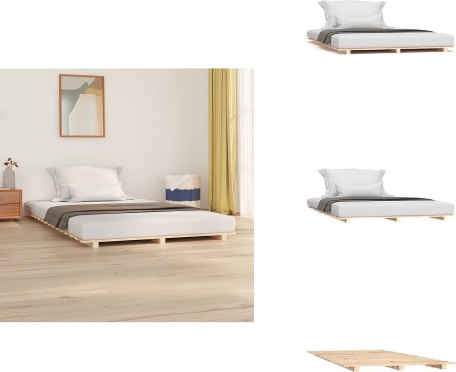 VidaXL Houten Bedframe Onbehandeld Massief Grenenhout 135 x 190 cm Stabiel en Comfortabel Bed - Foto 4