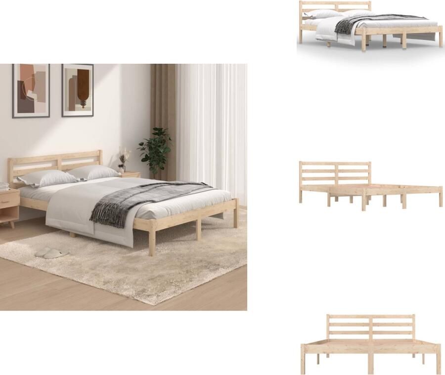 VidaXL Houten Bedframe Onbehandeld Massief Grenenhout 135 x 190 cm Stabiel en Comfortabel Bed - Foto 2