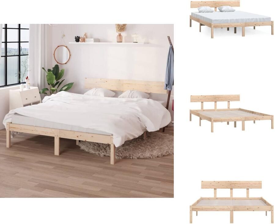 VidaXL Houten Bedframe Onbehandeld Massief Grenenhout 135 x 190 cm Stabiel en Comfortabel Bed - Foto 5