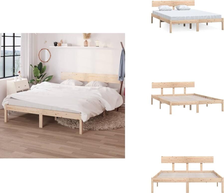 The Living Store Houten Bedframe Grenenhout 195.5 x 143.5 x 69.5 cm Geschikt voor 140 x 190 cm matras Onbehandeld Montage vereist Houten Bedframe Grenenhout Bed Tweepersoons Bed King Size Bed Stapelbare Bedbodems - Foto 2