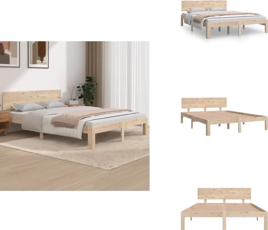 VidaXL Bedframe Geen Matras Massief Grenenhout 195.5 x 143.5 x 69.5 cm 140 x 190 cm Rustieke Uitstraling Bed
