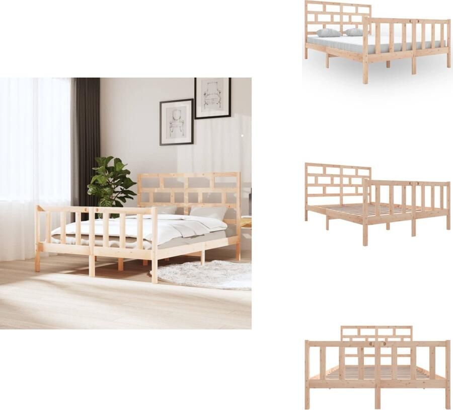 VidaXL Bedframe Grenenhout Modern slaapkamermeubel Bedframe Afmeting- 205.5 x 146 x 100 cm Ken- Comfortabel hoofdeinde Bed - Foto 2