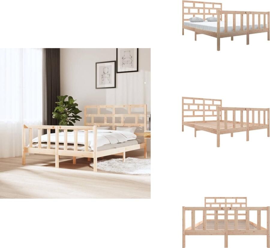 VidaXL Houten Bedframe Onbehandeld Grenenhout Bedframes 155.5 x 205.5 x 69.5 cm Rustiek design Bed