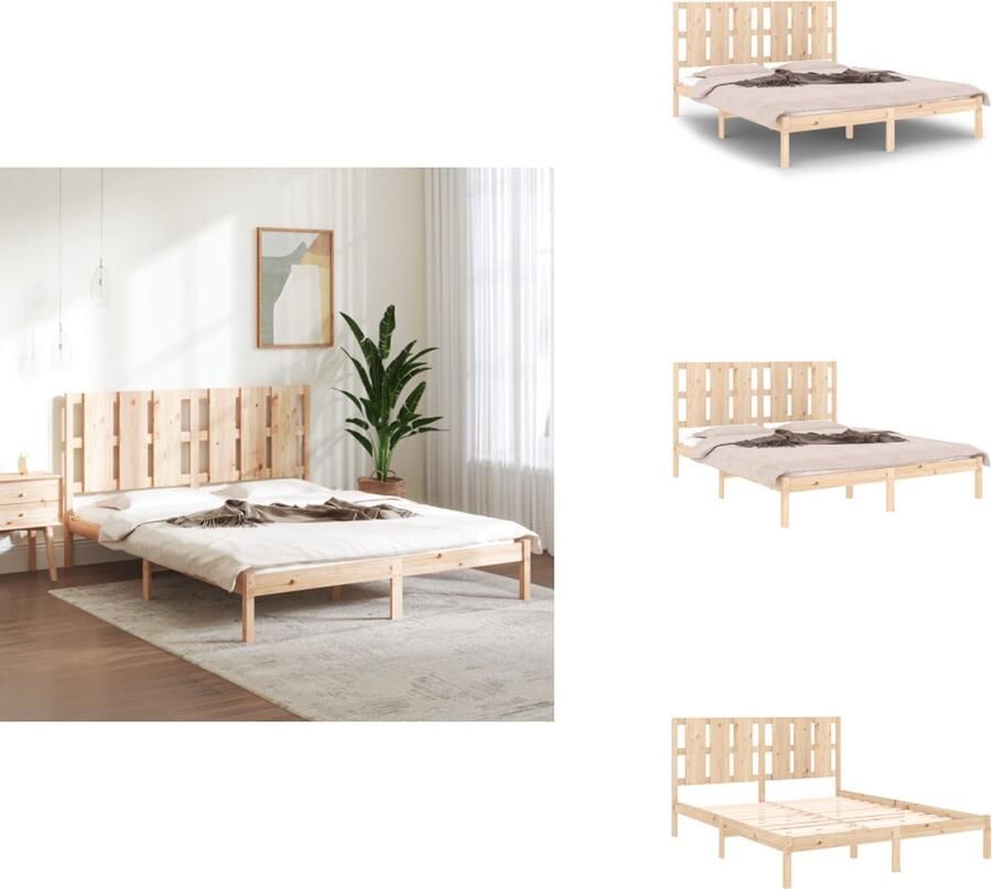 VidaXL Houten Bedframe Modern Bedroom Bedframe Afmeting- 205.5 x 165.5 x 69.5 cm Ken- Massief grenenhout Bed